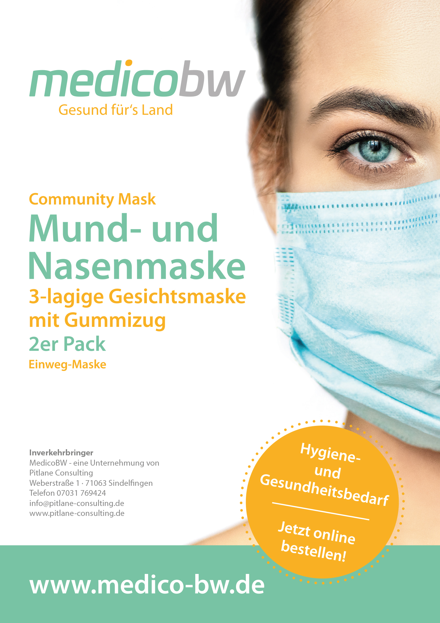 Gesichtsmaske, 3-lagig - 2er Packung 
