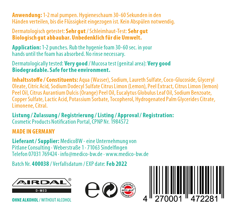 100ml Hygiene Schaum Foamer